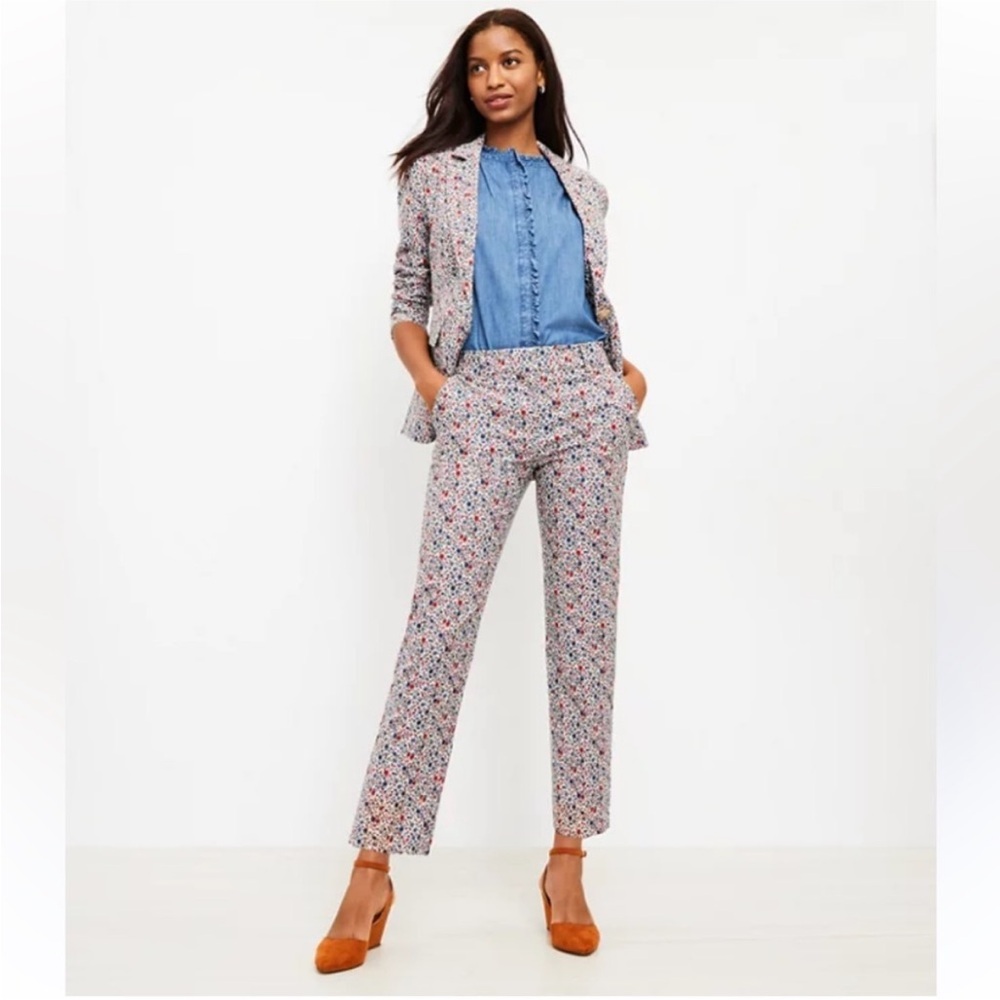 Full Set LOFT Petite Floral Long Modern Blazer & Petite Riviera Slim Pants Sz 8